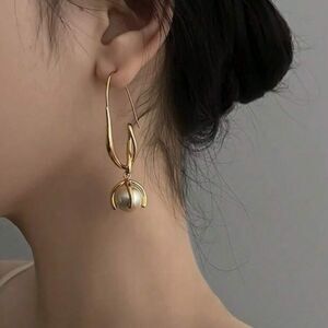 Anthropologie Gold Drop Earrings with Pearl Accent